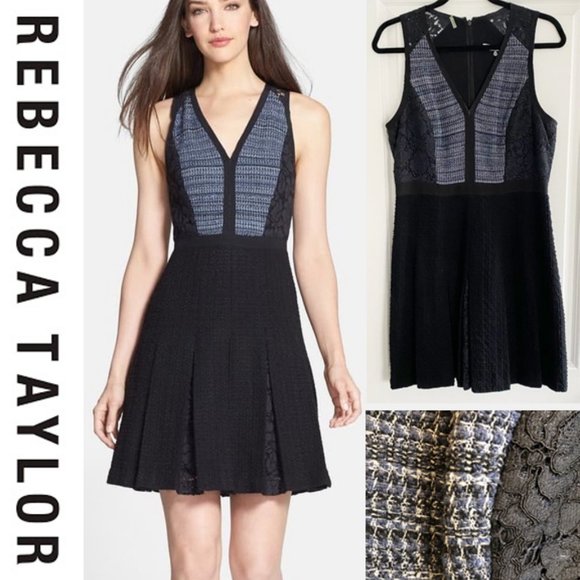 Rebecca Taylor Dresses & Skirts - Rebecca Taylor Navy Tweed with Lace, Fit & Flare